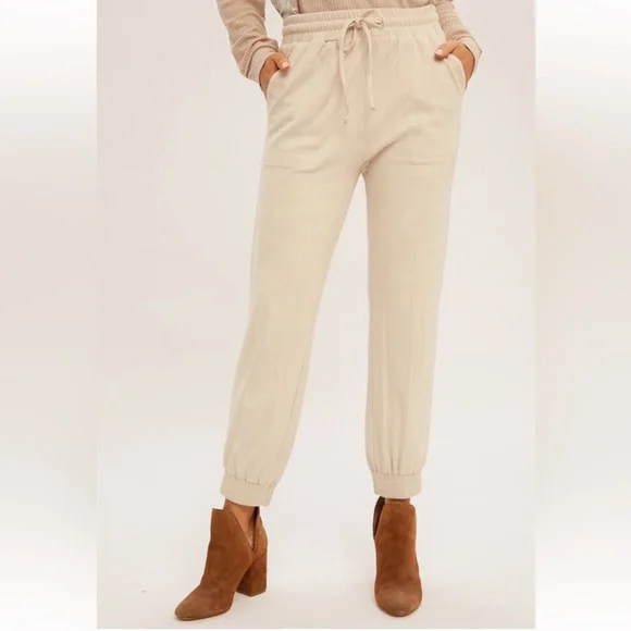 332. Soft Faux Suede Jogger Pant W/ Pockets Off White Cream NEW Item NWT S,M,L - Picture 4 of 5